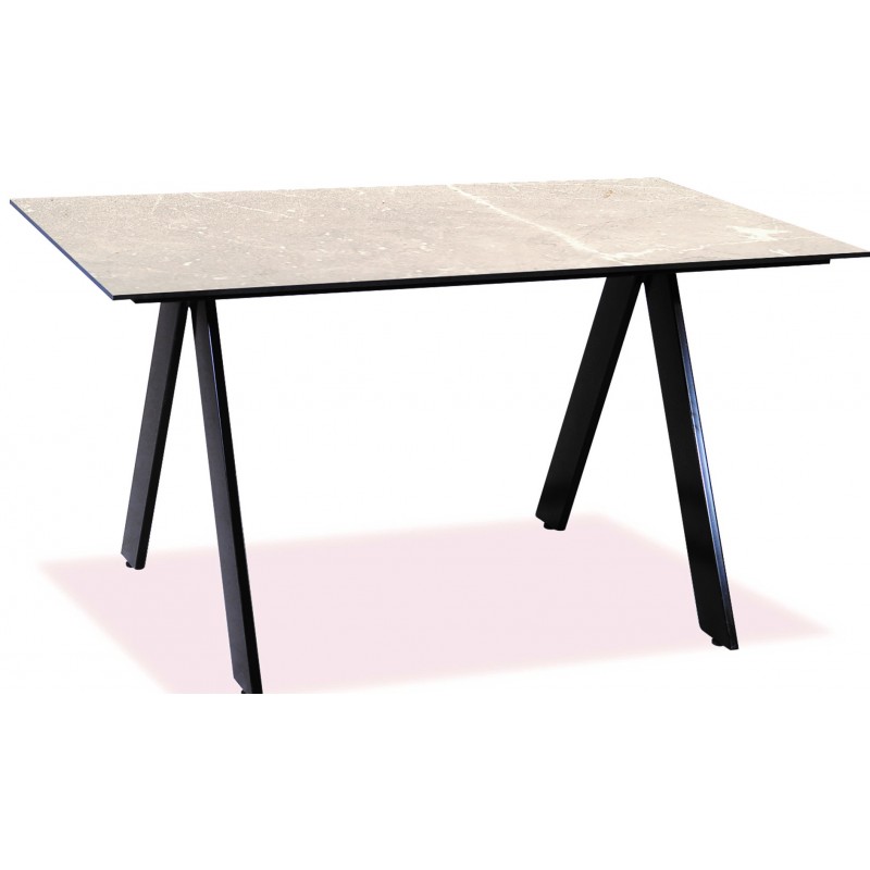 Παραλληλόγραμμο μεταλλικό τραπέζι με επιφάνεια Compact Hpl λευκό με εφέ μαρμάρου 140x78x75 εκ