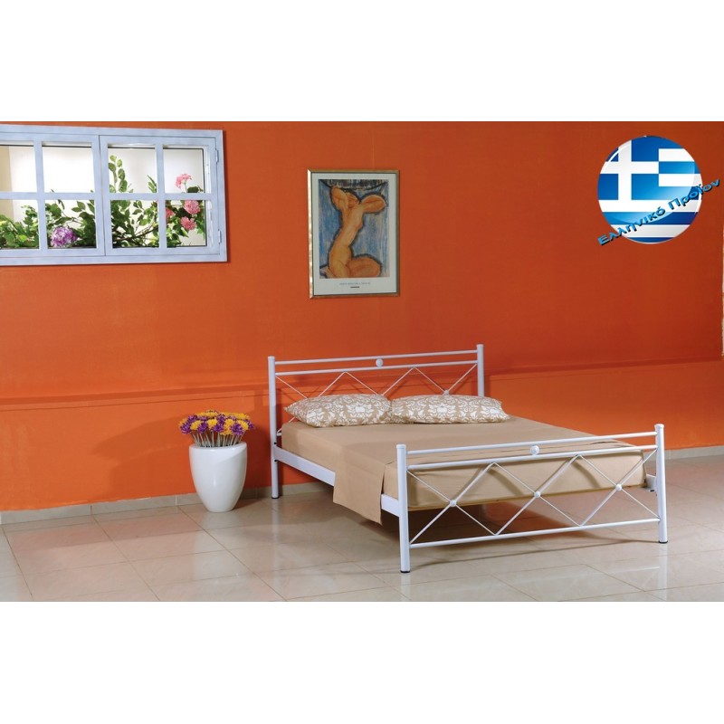 Υπέρδιπλο μεταλλικό κρεβάτι χιαστί σε λευκό χρώμα 150x200 εκ