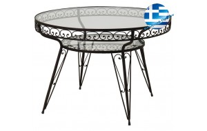 Στρογγυλό τραπέζι γαλβανισμένο μαύρο μασίφ με τζάμι 110x75 εκ