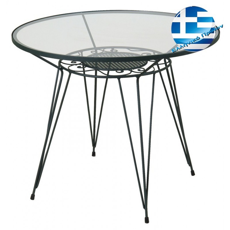 Γαλβανισμένο στρογγυλό τραπέζι μαύρο μασίφ 90x75 εκ