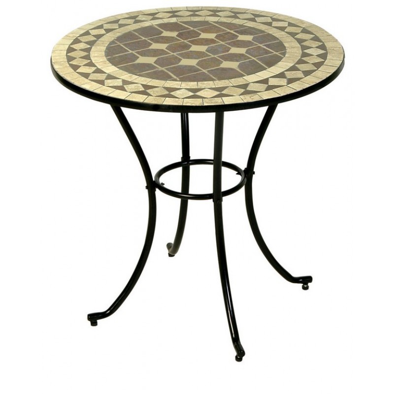 Στρογγυλό μεταλλικό μαύρο τραπέζι με εφέ μωσαϊκού 60x75 εκ