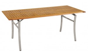 Ξύλινο παραλληλόγραμμο τραπέζι Teak με ανοξείδωτο σκελετό 180x85x75 εκ
