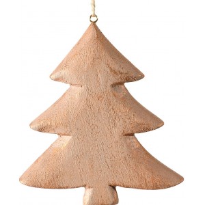 Χριστουγεννιάτικο ξύλινο στολίδι σε σχήμα δέντρου σε φυσική απόχρωση σετ δύο τεμαχίων 14 εκ
