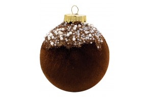 Καφέ Βελουτέ Πλαστική Χριστουγεννιάτικη Μπάλα 8cm,Σέτ/6 Τεμαχίων