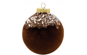 Καφέ Βελουτέ Πλαστική Χριστουγεννιάτικη Μπάλα 10cm,Σέτ/4 Τεμαχίων