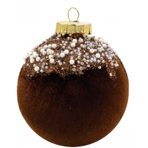 Καφέ Βελουτέ Πλαστική Χριστουγεννιάτικη Μπάλα 10cm,Σέτ/4 Τεμαχίων