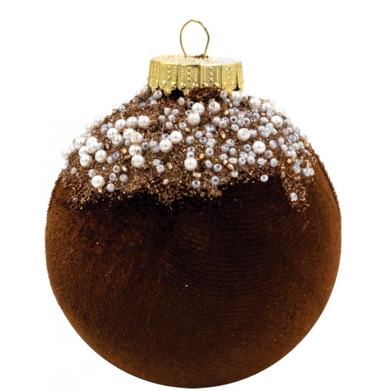 Καφέ Βελουτέ Πλαστική Χριστουγεννιάτικη Μπάλα 10cm,Σέτ/4 Τεμαχίων