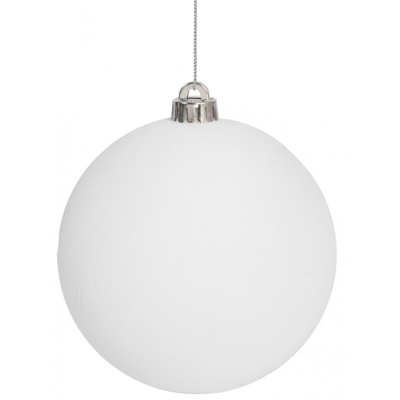 Λευκή Βελουτέ Πλαστική Χριστουγεννιάτικη Μπάλα 10cm,Σέτ/4 Τεμαχίων