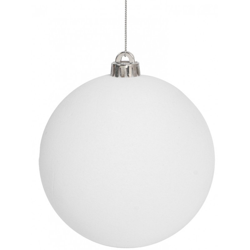Λευκή Βελουτέ Πλαστική Χριστουγεννιάτικη Μπάλα 12cm,Σέτ/2 Τεμαχίων