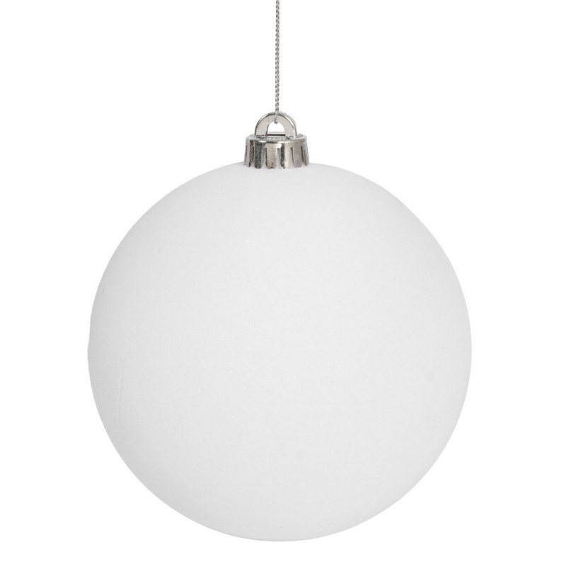 Λευκή Βελουτέ Πλαστική Χριστουγεννιάτικη Μπάλα 15cm