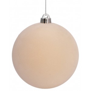 Μπέζ Βελουτέ Πλαστική Χριστουγεννιάτικη Μπάλα 10cm,Σέτ/4 Τεμαχίων