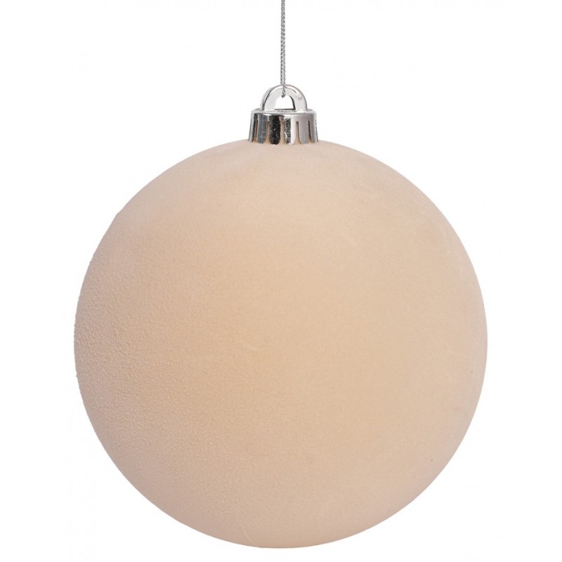 Μπέζ Βελουτέ Πλαστική Χριστουγεννιάτικη Μπάλα 10cm,Σέτ/4 Τεμαχίων