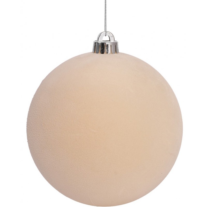 Μπέζ Βελουτέ Πλαστική Χριστουγεννιάτικη Μπάλα 12cm,Σέτ/2 Τεμαχίων