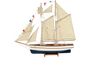 Ξύλινο παραδοσιακό καράβι σε λευκό και μπλε χρώμα 150x23x136 εκ