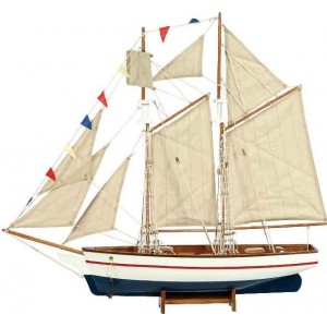 Ξύλινο παραδοσιακό καράβι σε λευκό και μπλε χρώμα 150x23x136 εκ