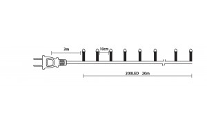 200 Led λαμπάκια αδιάβροχα με καλώδιο χαλκού και λευκό θερμό φως 20μ
