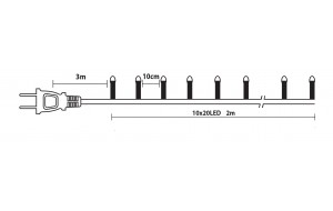 200 led Χταπόδι με μετασχηματιστή IP44 και καλώδιο χαλκού, 10x2 μ