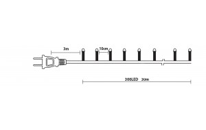 300 Led λαμπάκια αδιάβροχα με χάλκινο ασημί καλώδιο και λευκό θερμό φως 30μ