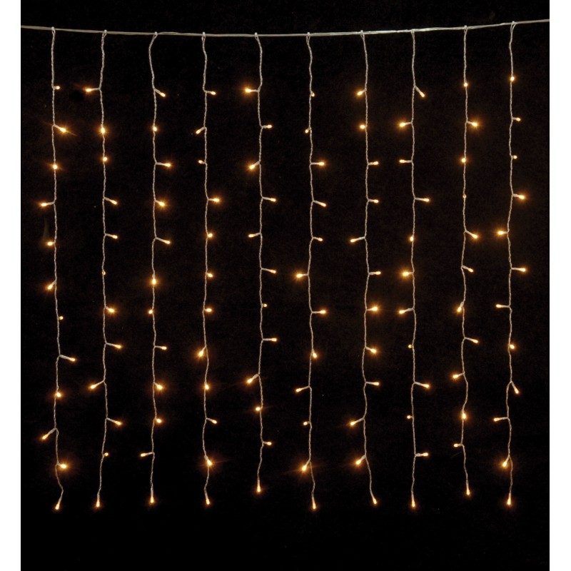 240 Led λαμπάκια κουρτίνα IP44 με επέκταση διάφανο καλώδιο και θερμό λευκό φως 2x1μ