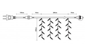 360 Led λαμπάκια κουρτίνα IP44 με επέκταση διάφανο καλώδιο και θερμό λευκό φως 2x2μ