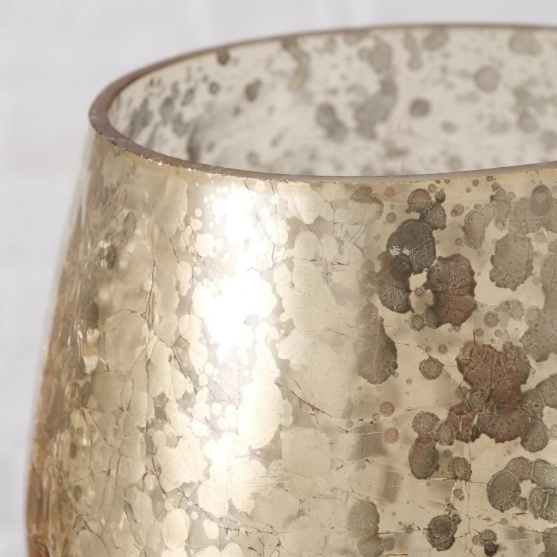 Halma γυάλινο στρογγυλό διακοσμητικό βάζο με κρακελέ εφέ σε χρυσή απόχρωση 14x13 εκ