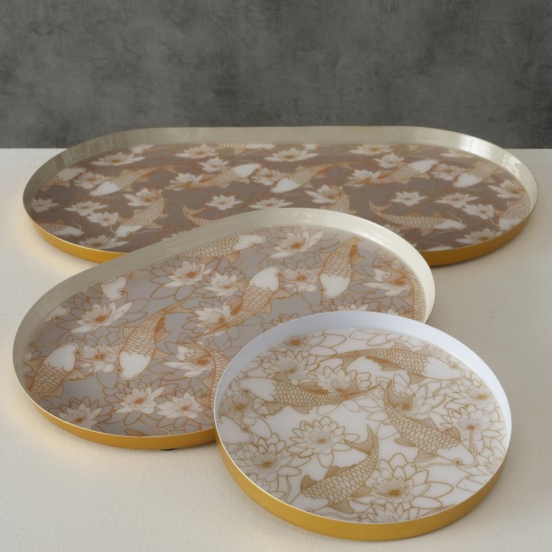 Lotus μεταλλικοί διακοσμητικοί δίσκοι σε χρυσή απόχρωση με τρία σχέδια και σχήματα σετ τριών τεμαχίων