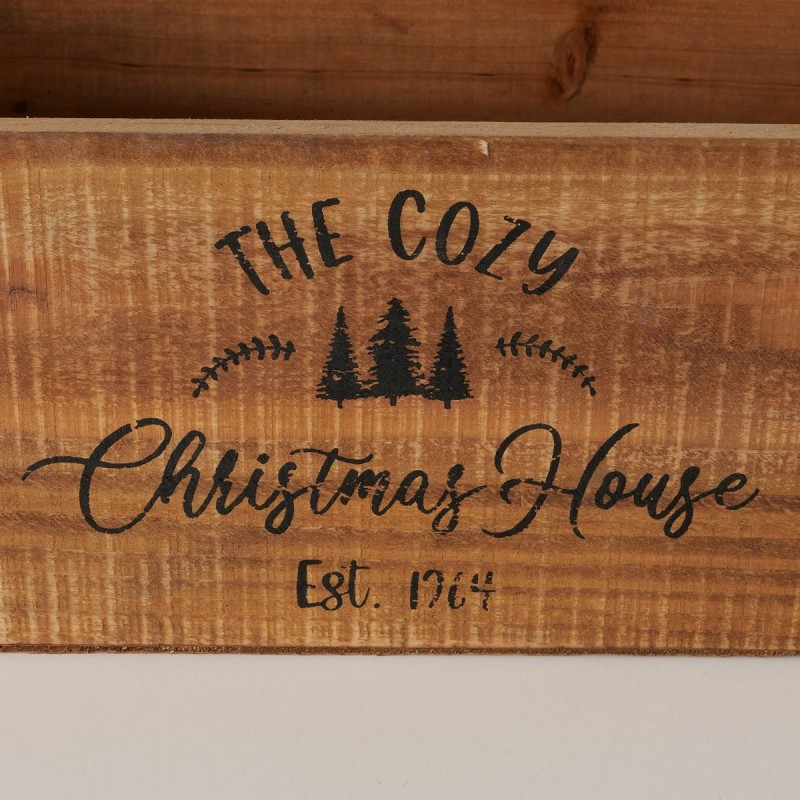 Χριστουγεννιάτικο ξύλινο διακοσμητικό κουτί σε φυσική απόχρωση με δύο σχέδια σετ δύο τεμαχίων