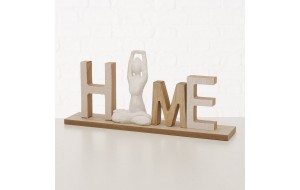 Ξύλινη επιτραπέζια διακοσμητική επιγραφή Home Relax σε φυσική απόχρωση με δύο φιγούρες γιόγκα σετ δύο τεμαχίων
