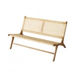 Natural teakwood Revio ξύλινο παγκάκι με επένδυση ρατάν στο κάθισμα σε φυσική απόχρωση 120x78x69 εκ