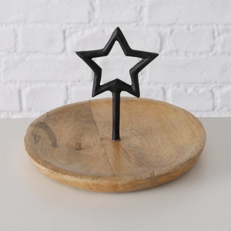 Χριστουγεννιάτικος ξύλινος στρογγυλός δίσκος σε φυσική απόχρωση με μεταλλικό αστέρι στη μέση σετ δύο τεμαχίων