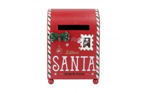 Χριστουγεννιάτικο μεταλλικό διακοσμητικό γραμματοκιβώτιο Letters Santa σε κόκκινο χρώμα 14x13x19 εκ