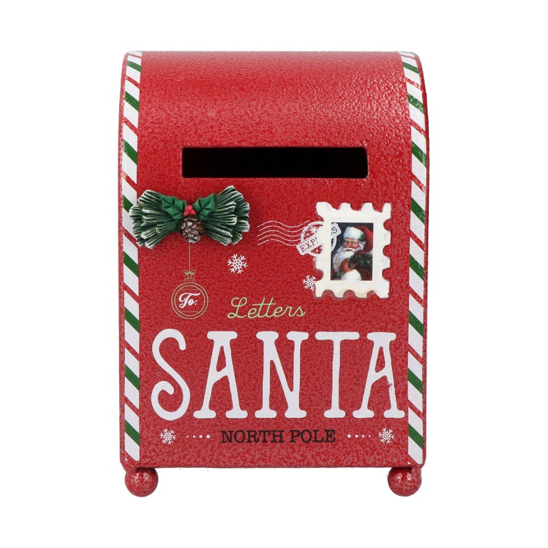 Χριστουγεννιάτικο μεταλλικό διακοσμητικό γραμματοκιβώτιο Letters Santa σε κόκκινο χρώμα 14x13x19 εκ