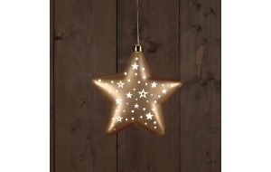 Χριστουγεννιάτικο γυάλινο κρεμαστό αστέρι σε χρυσό χρώμα με ενσωματωμένο LED φως 19 εκ