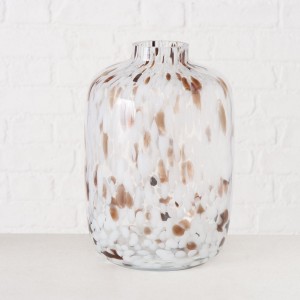 Borea Solid γυάλινο στρογγυλό διακοσμητικό βάζο σε λευκή απόχρωση με καφέ λεπτομέρειες 18x26 εκ