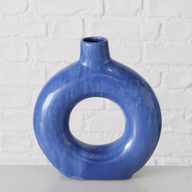 Peruya κεραμικό στρογγυλό διακοσμητικό βάζο σε μπλε χρώμα 19x21 εκ
