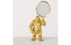 Greggy επιτραπέζιος διακοσμητικός καθρέπτης με φιγούρα γορίλα από πολυρεζίνη σε χρυσό χρώμα 14x7x30 εκ