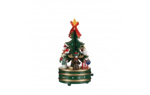 Χριστουγεννιάτικο μουσικό ξύλινο διακοσμητικό με δέντρο και κίνηση σε πράσινο χρώμα 12x22 εκ