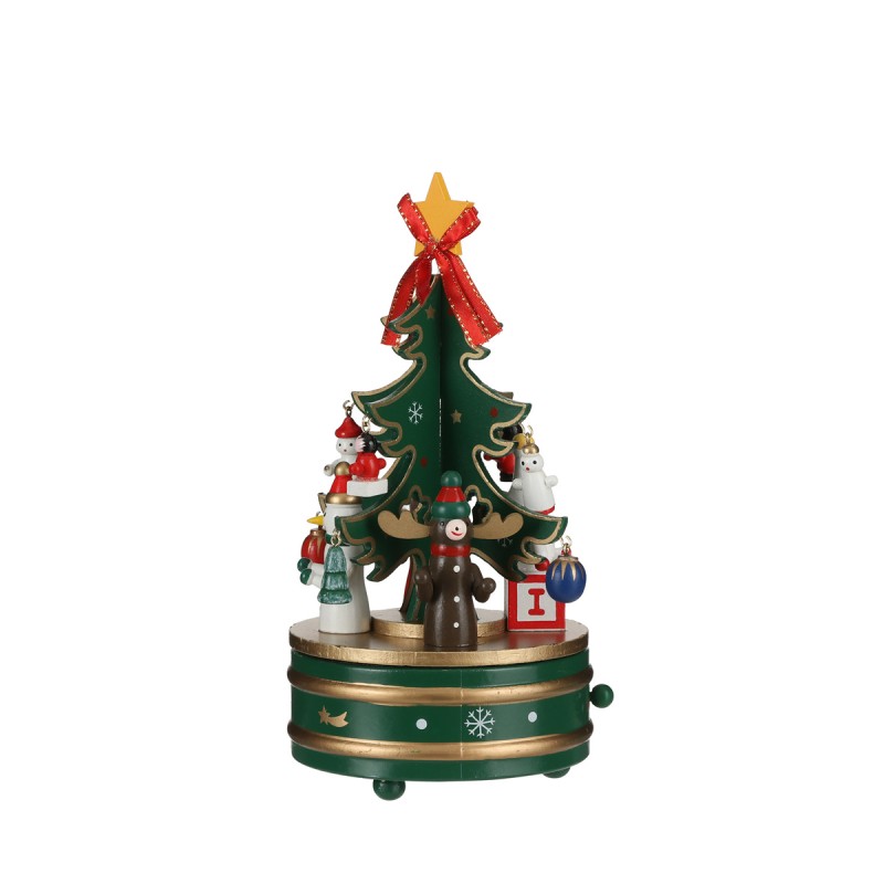Χριστουγεννιάτικο μουσικό ξύλινο διακοσμητικό με δέντρο και κίνηση σε πράσινο χρώμα 12x22 εκ