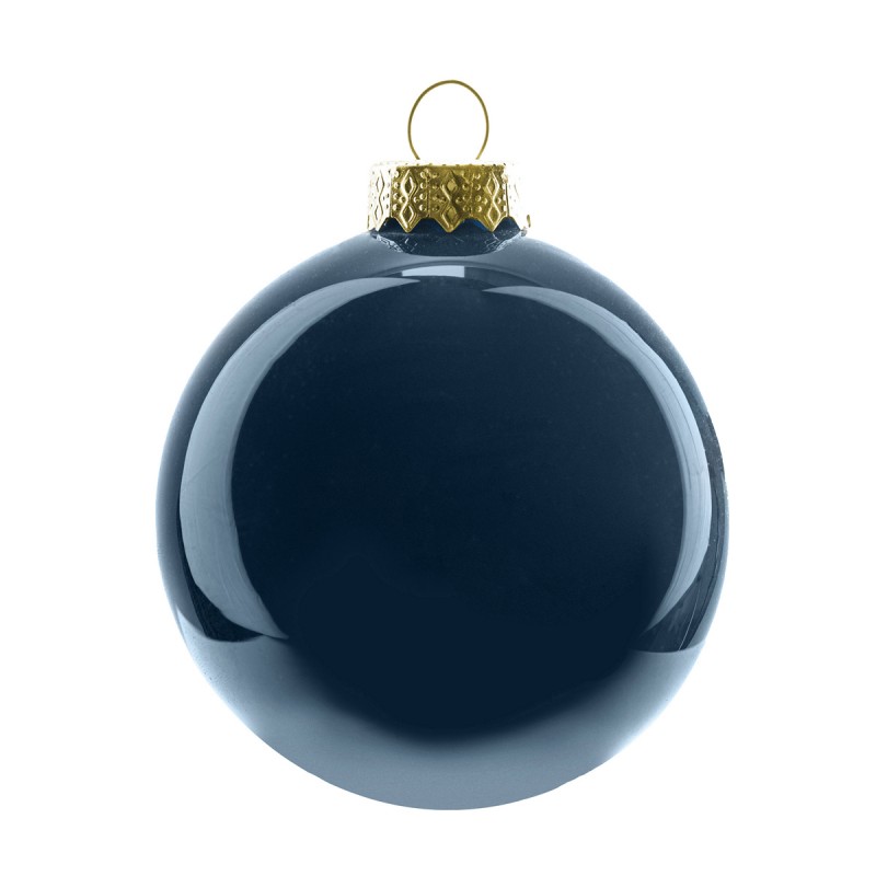 Χριστουγεννιάτικη γυαλιστερή γυάλινη μπάλα σε μπλε απόχρωση 15 εκ