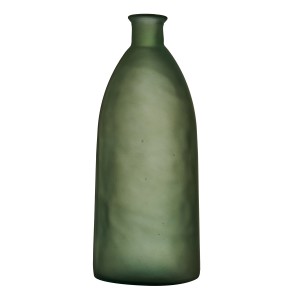 Vetro γυάλινο διακοσμητικό βάζο με σχήμα μπουκαλιού σε πράσινο ματ χρώμα 24x61 εκ