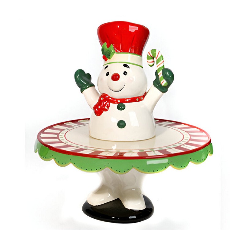 Χριστουγεννιάτικη κεραμική τουρτιέρα σε σχήμα Χιονάνθρωπου 35x37 εκ