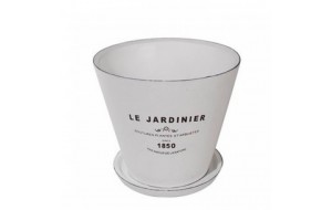 Le Jardinier κεραμική στρογγυλή γλάστρα σε λευκό χρώμα με πιατάκι 22x19 εκ