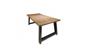 Τραπέζι με επιφάνεια από ξύλο δρυός σε φυσική απόχρωση και μαύρη μεταλλική βάση 200x100x78 εκ