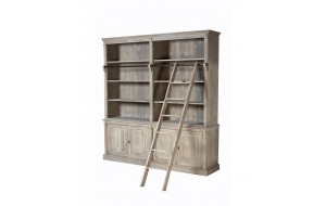 Vieux Brosse ξύλινη βιβλιοθήκη σε φυσική απόχρωση με σκάλα 220x50x227 εκ