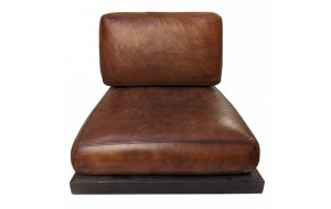 Pine Moka επιδαπέδια πολυθρόνα με ξύλινη βάση και καφέ δερμάτινο κάθισμα 70x82x70 εκ