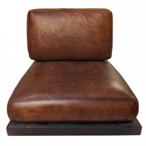 Pine Moka επιδαπέδια πολυθρόνα με ξύλινη βάση και καφέ δερμάτινο κάθισμα 70x82x70 εκ