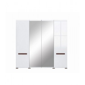 New York τετράφυλλη ντουλάπα από MDF σε λευκό χρώμα με διπλό καθρέπτη 220x60x210 εκ
