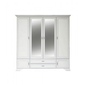 Paris τετράφυλλη ντουλάπα από MDF σε λευκό χρώμα με διπλό καθρέπτη συρτάρια και ντουλάπια 227,5x61x225 εκ
