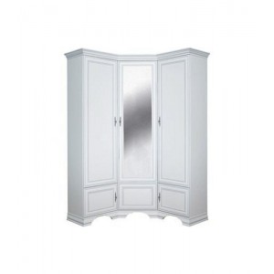 Paris τρίφυλλη γωνιακή ντουλάπα από MDF σε λευκό χρώμα με καθρέπτη 136,5x136,5x225 εκ