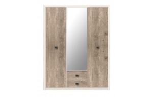 London τρίφυλλη ντουλάπα από MDF σε λευκή και φυσική απόχρωση με καθρέπτη και δύο συρτάρια 163,5x56,5x208 εκ